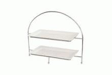 2 tier rectangular platter stands with 2 45cm x 27cm china platters