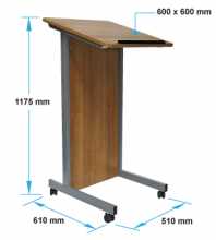 TIMBER LECTERN, EASY TO MOVE WITH LOCKING CASTERS IDEAL WITH OUR STAGE UNIT MODULES