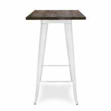 WHITE TOLIX COCKTAIL BAR TABLE  WHITE FRAME, WHITE LAMINATE TOP, 1070 H X 600 X 600 SQ TIMBER TOP