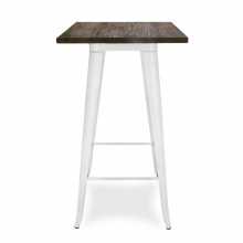 WHITE TOLIX COCKTAIL BAR TABLE  WHITE FRAME WITH A WALNUT TIMBER TOP, 1070 H X 600 X 600 SQ TIMBER TOP