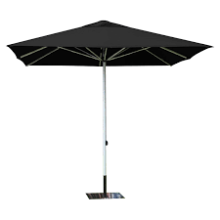 Market umbrella 3mt square black inc 30 kg weights,  metal base,  Black Aluminium frame