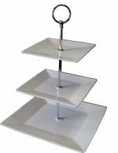 3 Tier Cake Stand Square Fine White China Top - 15cm Middle - 18cm Bottom - 25.5cm