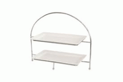 2 tier rectangular platter stands with 2 45cm x 27cm china platters