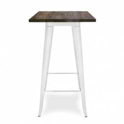 WHITE TOLIX COCKTAIL BAR TABLE  WHITE FRAME WITH A WALNUT TIMBER TOP, 1070 H X 600 X 600 SQ TIMBER TOP