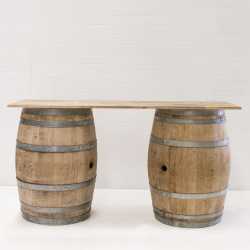 TWO WINE BARRELS WITH A TIMBER TOP 1800 X 600