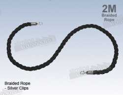 BLACK CROWD CONTROL ROPE 2 MT LONG COVERS 1.8 MT WITH TWO CHROME BOLLARDS