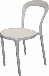 Bentwood style white poly chair, comes with an option of cushions, grey or brown