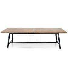 Walnut colour timber farm table with steel folding legs, 2500 x 1000 x 710 h Seating 4 people per side with one or two at the ends No table linen required for this rustic looking table Walnut colour timber farm table with steel folding legs, 2500 x 1000 x 710 h Seating 4 people per side with one or two at the ends No table linen required for this rustic looking table